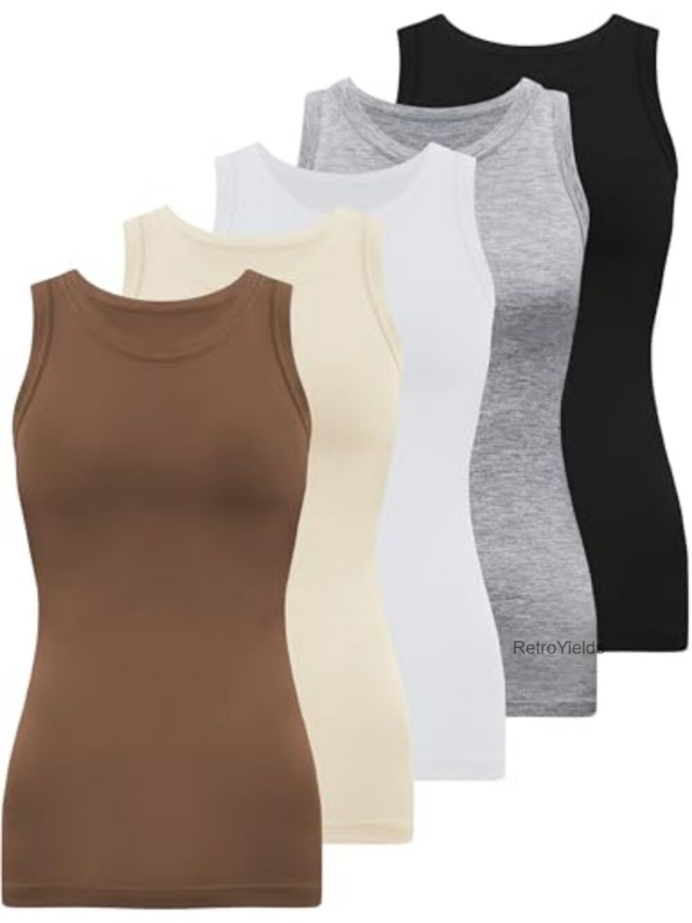 Women's High Neck Crewneck Tank Tops 5 Pack Sleeveless Slim Fit Stretch